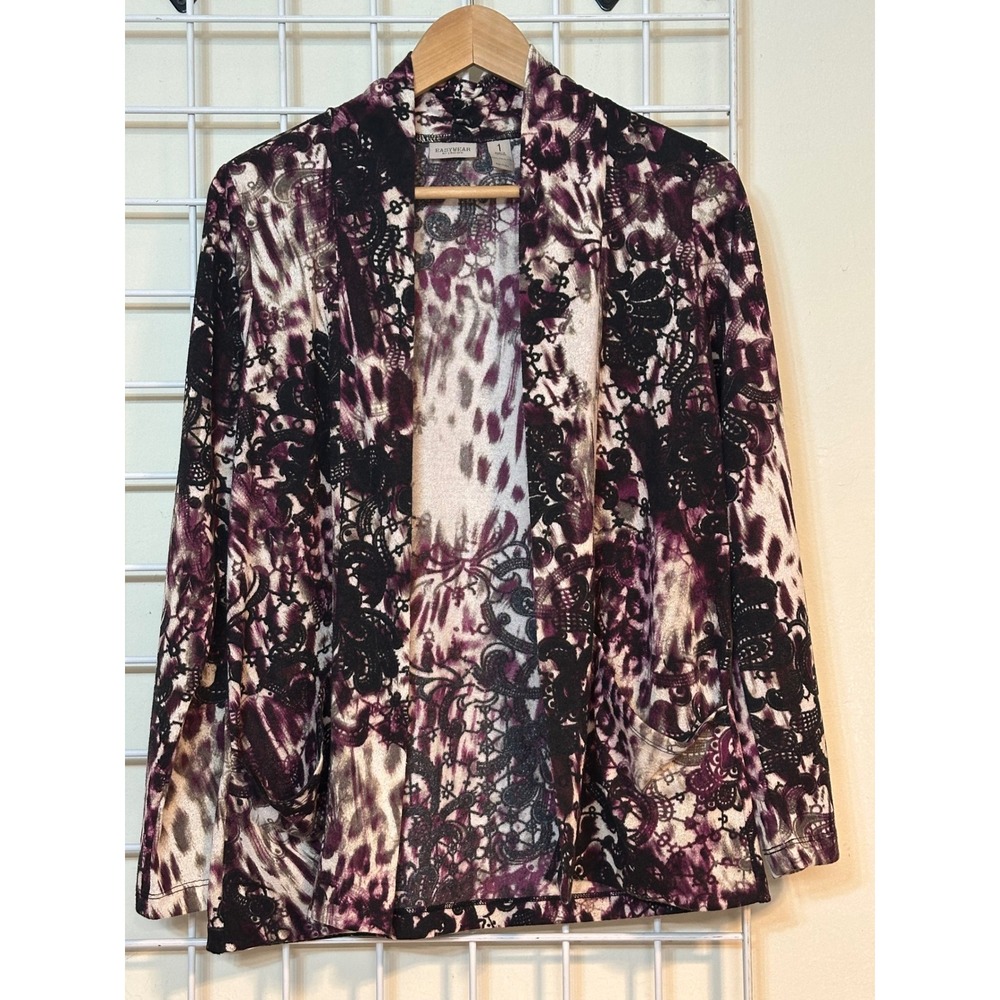 Easywear by Chicos Womens ‎ Open Front   Cardigan size 1(U.S. 8) wine, black EUC